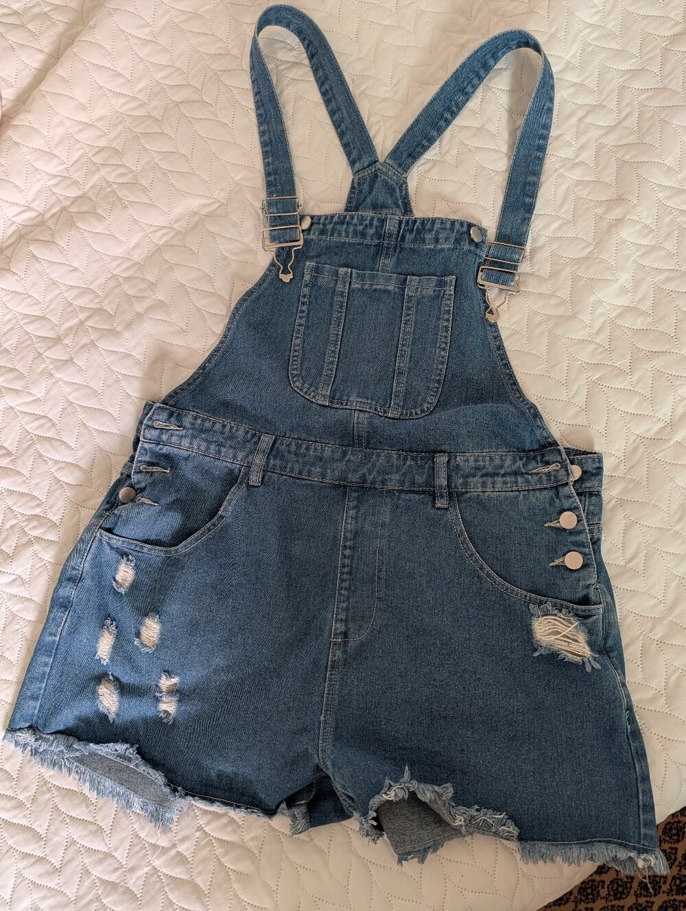 Distressed Dark Wash Denim Overalls